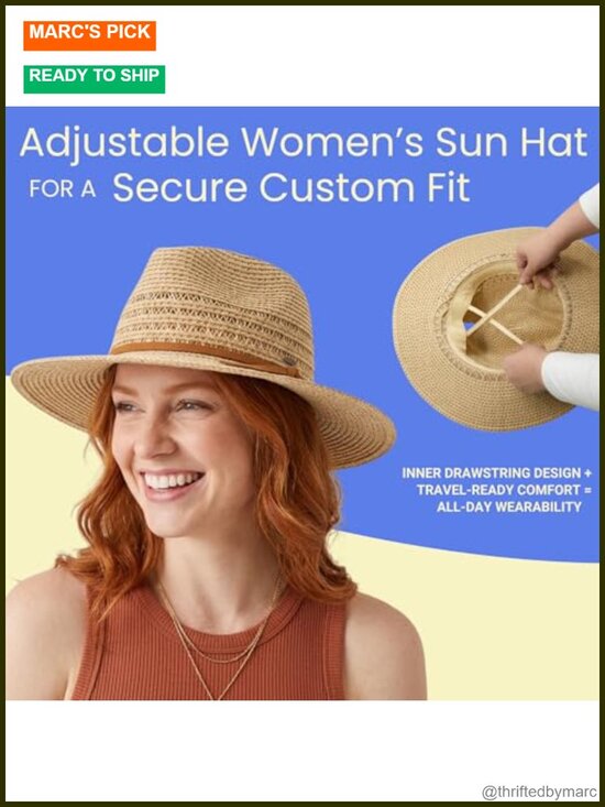 Wide Brim Straw Panama Sun Hat UPF 50+ Packable Beach Hat Summer Vacation main image 6
